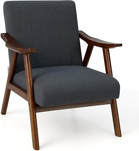 Giantex Silla decorativa moderna de mediados de siglo cómoda silla tapizada con brazos almohadillas de fieltro antideslizantes marco de madera