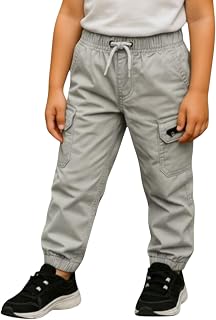 WHALEBONE Boys Cargo Jogger Pants, Off White, Cotton, Six Pocket, Elastic Waist with Drawstring Price In India