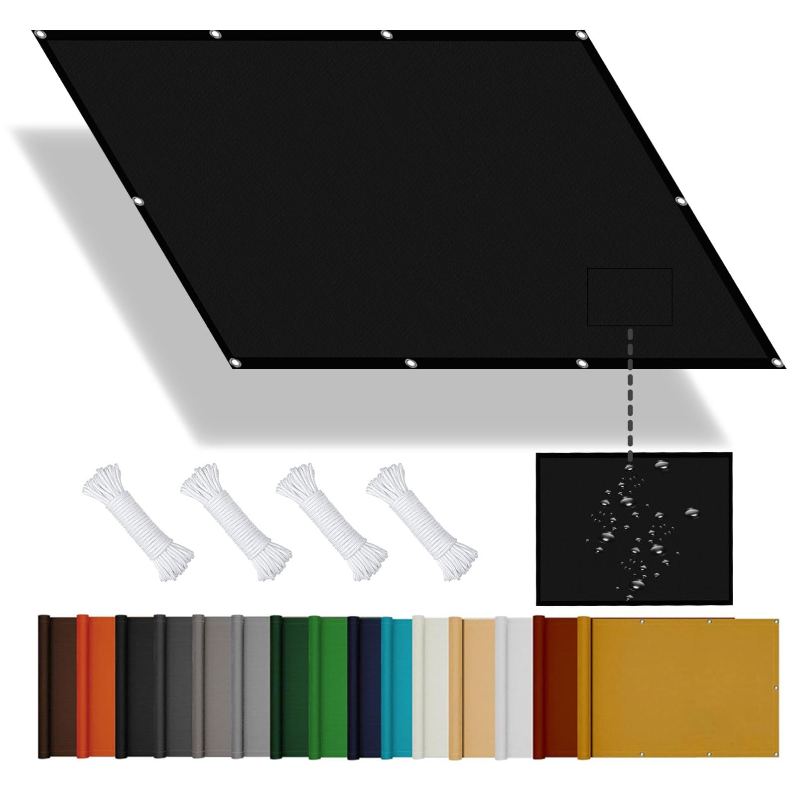 Voile d'ombrage imperméable 3x9m protection UV noir pour extérieur balcon