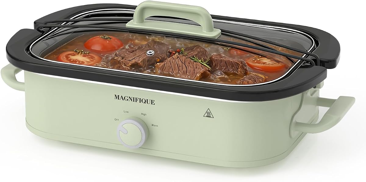 Olla de cocción lenta de 4 cuartos con cacerola con ajuste manual de calentamiento: pequeño electrodoméstico de cocina perfecto para cenas familiares, vasija apta para lavavajillas, salvia