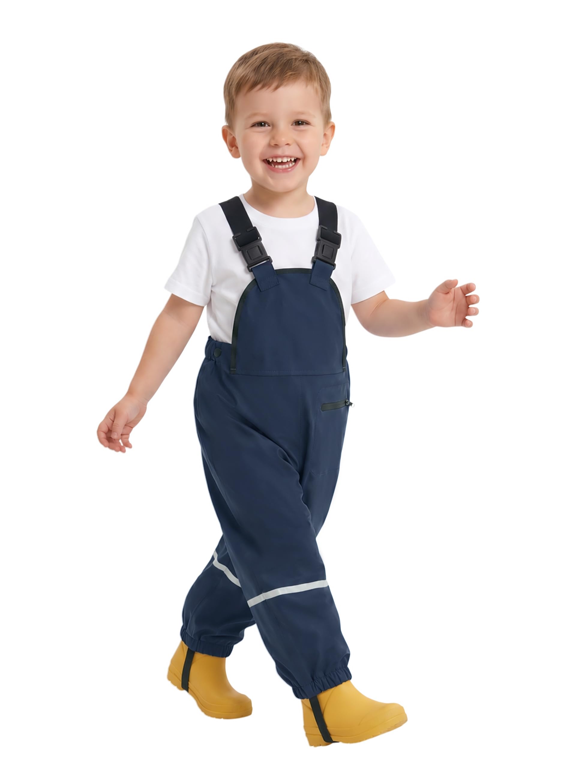 Volunboy Pantalon de Pluie à Bretelles Garçons 1-5 Ans - Imperméable Coupe-Vent Léger, Anti-Boue Séchage Rapide
