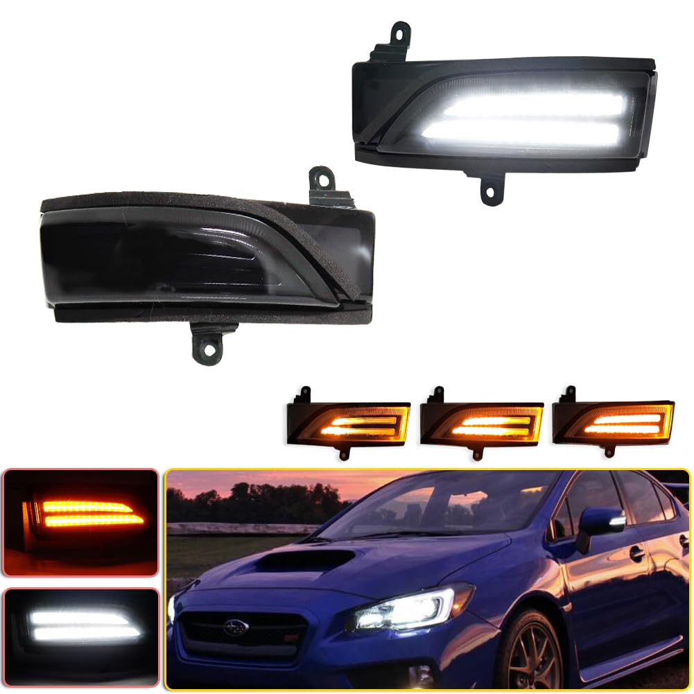 KENRTIR Smoked lens Sequential Amber LED Side Mirror Blinker Turn Signal Light White DRL Marker Lamp compatible with Subaru WRX/STI Crosstrek XV