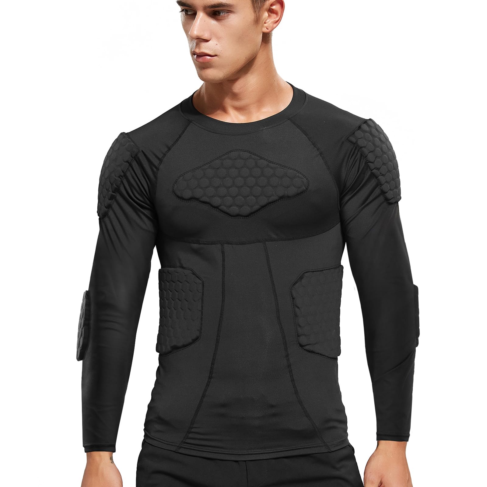 Zicac Maglia da Uomo Imbottita Compressione con Protezione Antiurto, Maniche Corte Maglia Sportiva Equipaggiamento Protettivo Pettorale Protezioni per Esterni/Fitness/Calcio/Basket/Sci/Rugby