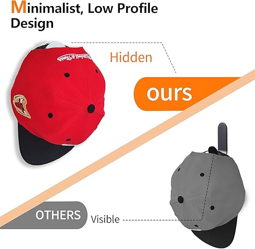 Miniatura 5 de Gengxin Paquete de 16 percheros para gorras de béisbol de pared, organizador de sombreros, organizador moderno para gorras de béisbol, perchas para