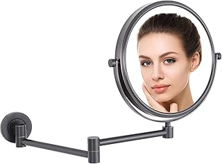 DOWRY Bathroom Extendable Mirror - 10x Wall Mounted Magnifying Mirror - Black Wall Mounted Makeup Mirror - Shaving Mirror Wall Mounted - 360 ° Rotatable Double Sided Mirror,Diameter 20cm