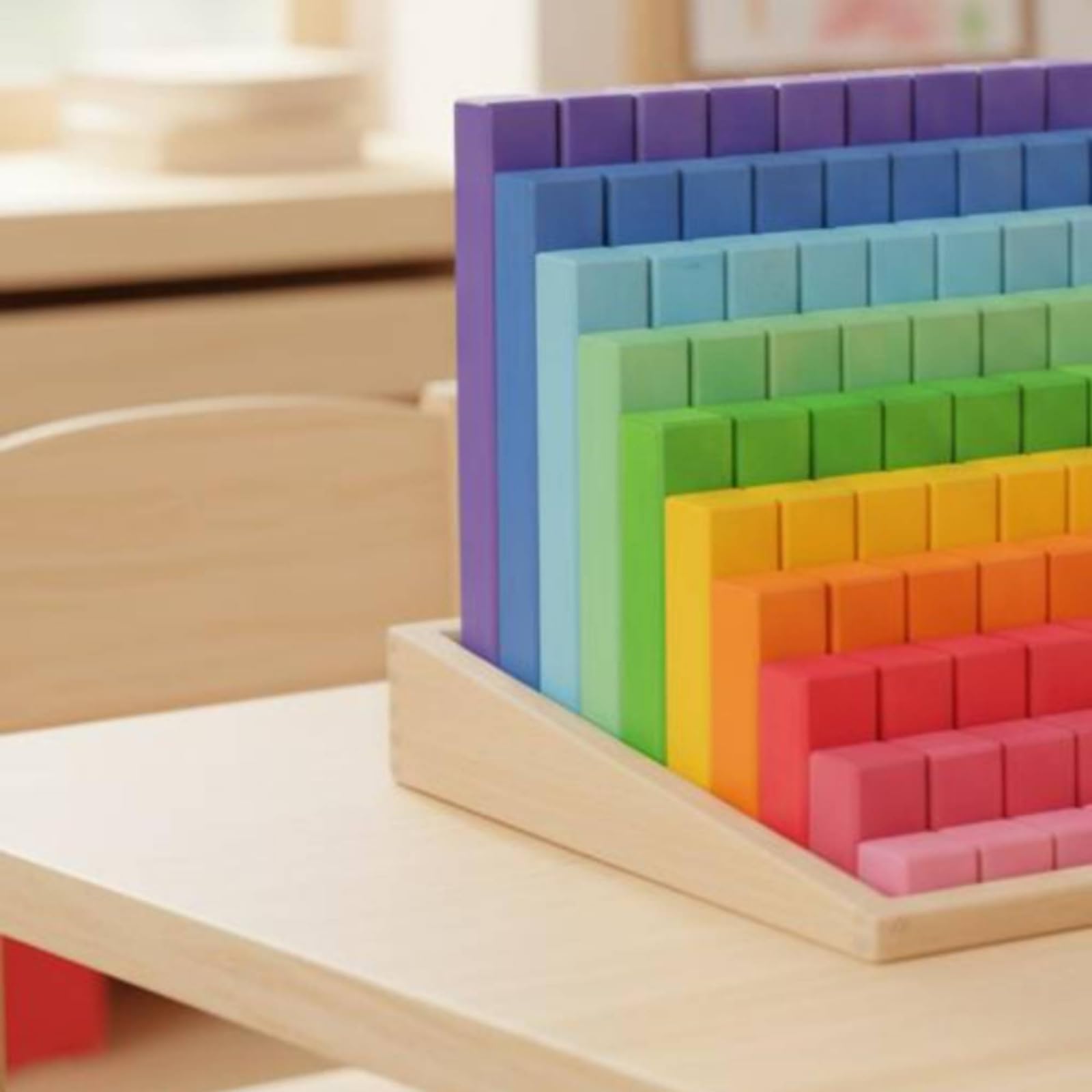 Amagogo Jeu Éducatif Blocs en Bois avec Base Rectangulaire Inclinée et Pièces Dégradées pour Apprentissage s Hauteurs avec Construction Robuste pour Développer l'Attention et