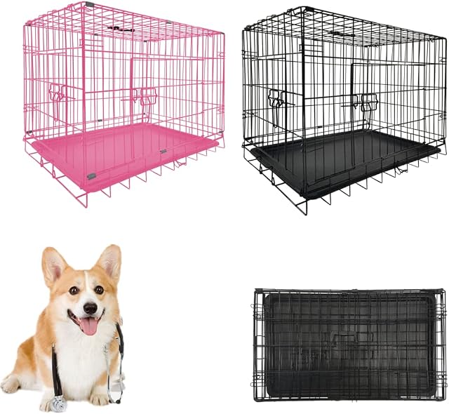 Small Dog Cages Indoor 20inch,Homes for Pets Dog Crate Single Door,with Chew Resistant Plastic Base Tray and Carrier Handle,Black
