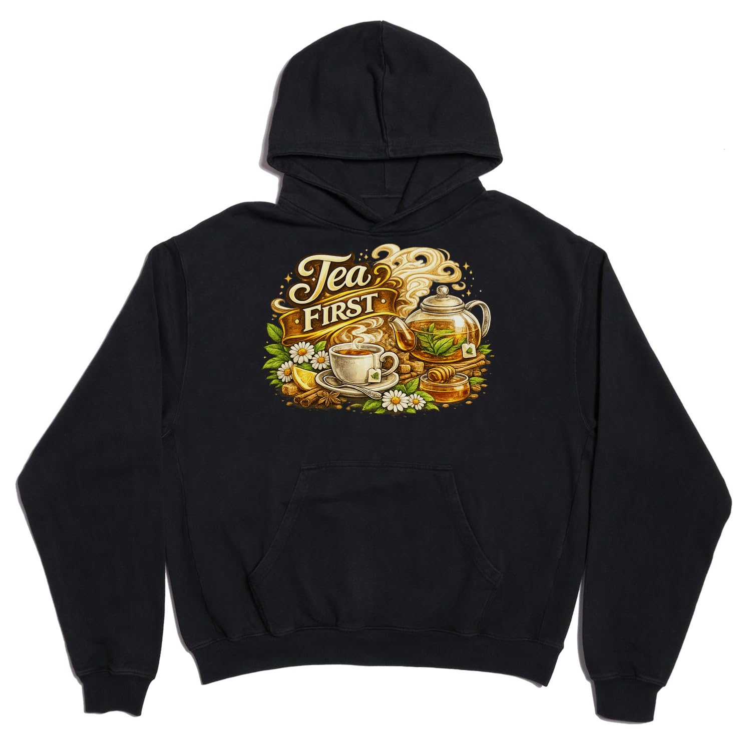 Ciepła herbata ziołowa z miodem unisex oversize ciężka mieszanka bawełny bluza z kapturem czarna