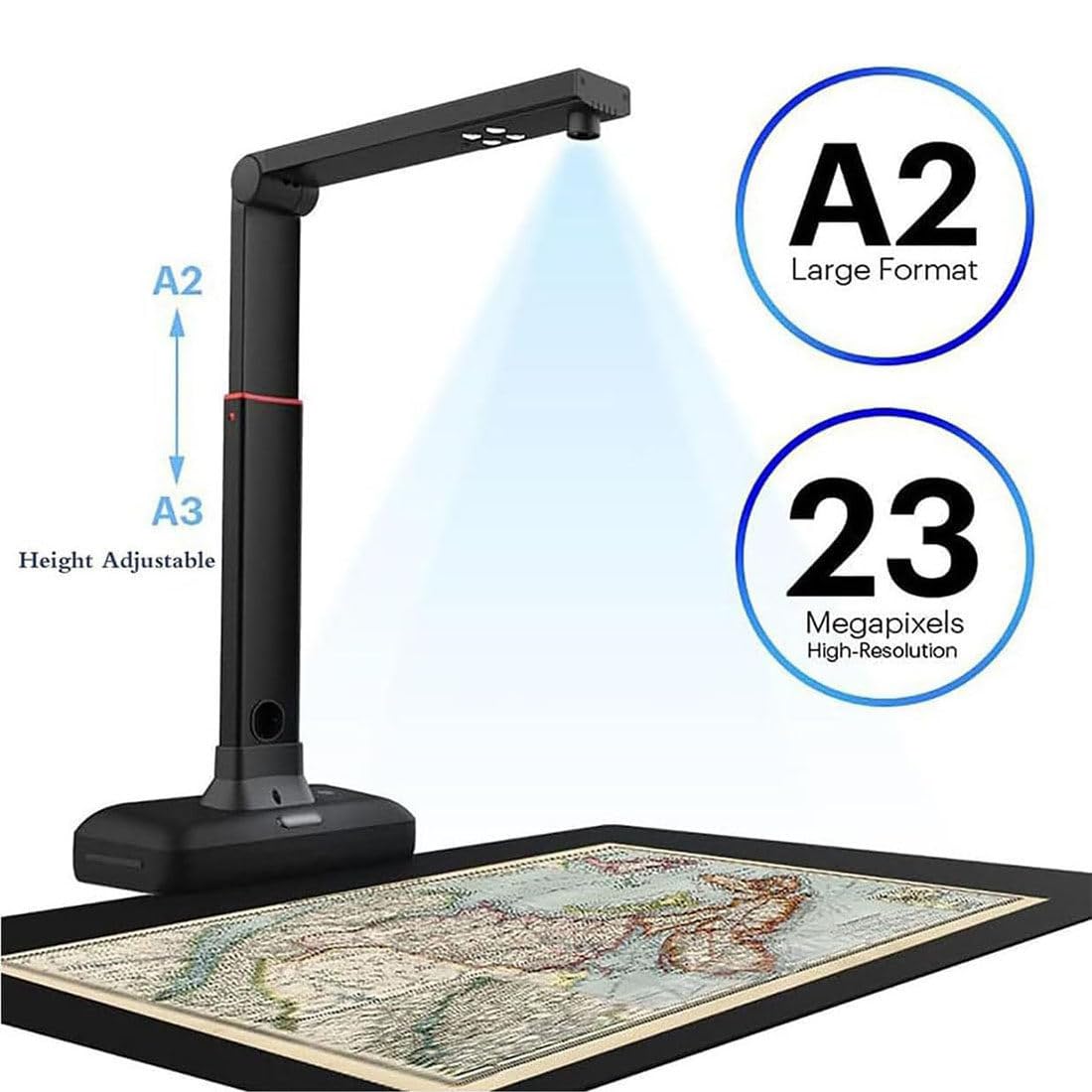Scanner A2 per Documenti E Libri,Scansione Massimo: A2,Risoluzione Fino a 23 Mp,Smoothing Delle Pagine Doppie Dei Libri E Scansione Automatica Divisa,Riconoscimento Testo Ocr,Windows E Mac