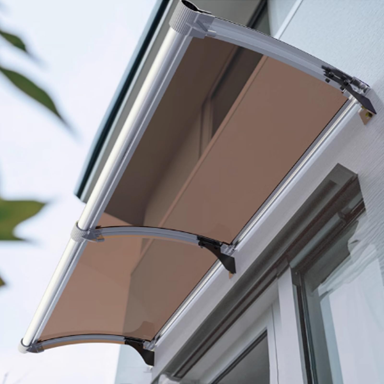 GJMSSMY Curved Front Door CanopyOutdoor Rain Shelter UV & Water Resistant Porch Cover with Brackets Polycarbonate Roofing 150x120cm (59"x47")