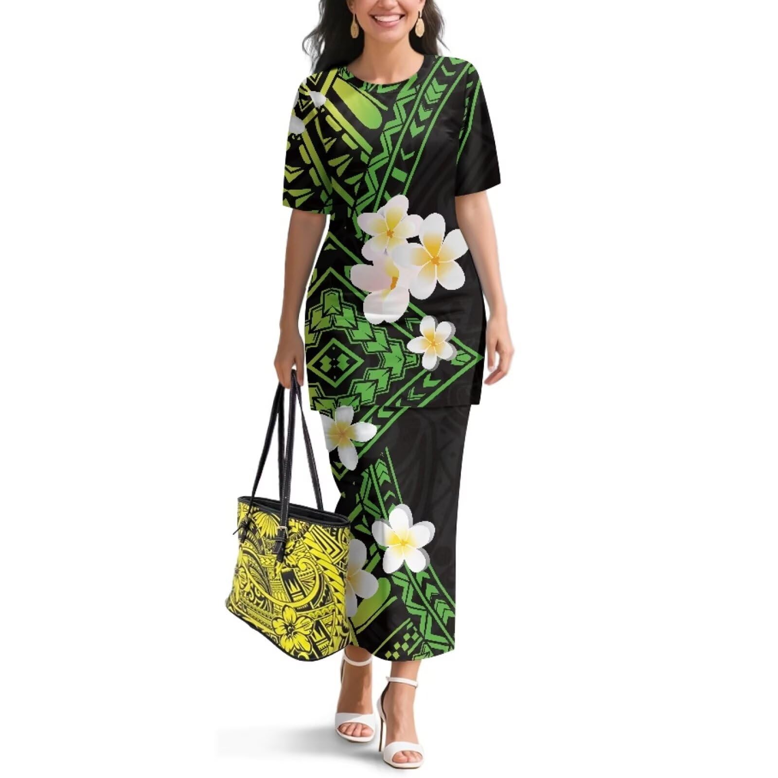 Samoa Puletasi Dress for Women Polynesian Top and Maxi Skirt Sets