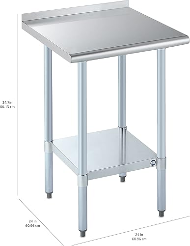 Vista 150 de Rockpoint - Mesa de acero inoxidable para preparación y trabajo con protector contra salpicaduras, 24 x 36 pulgadas; para cocina comercial, metal
