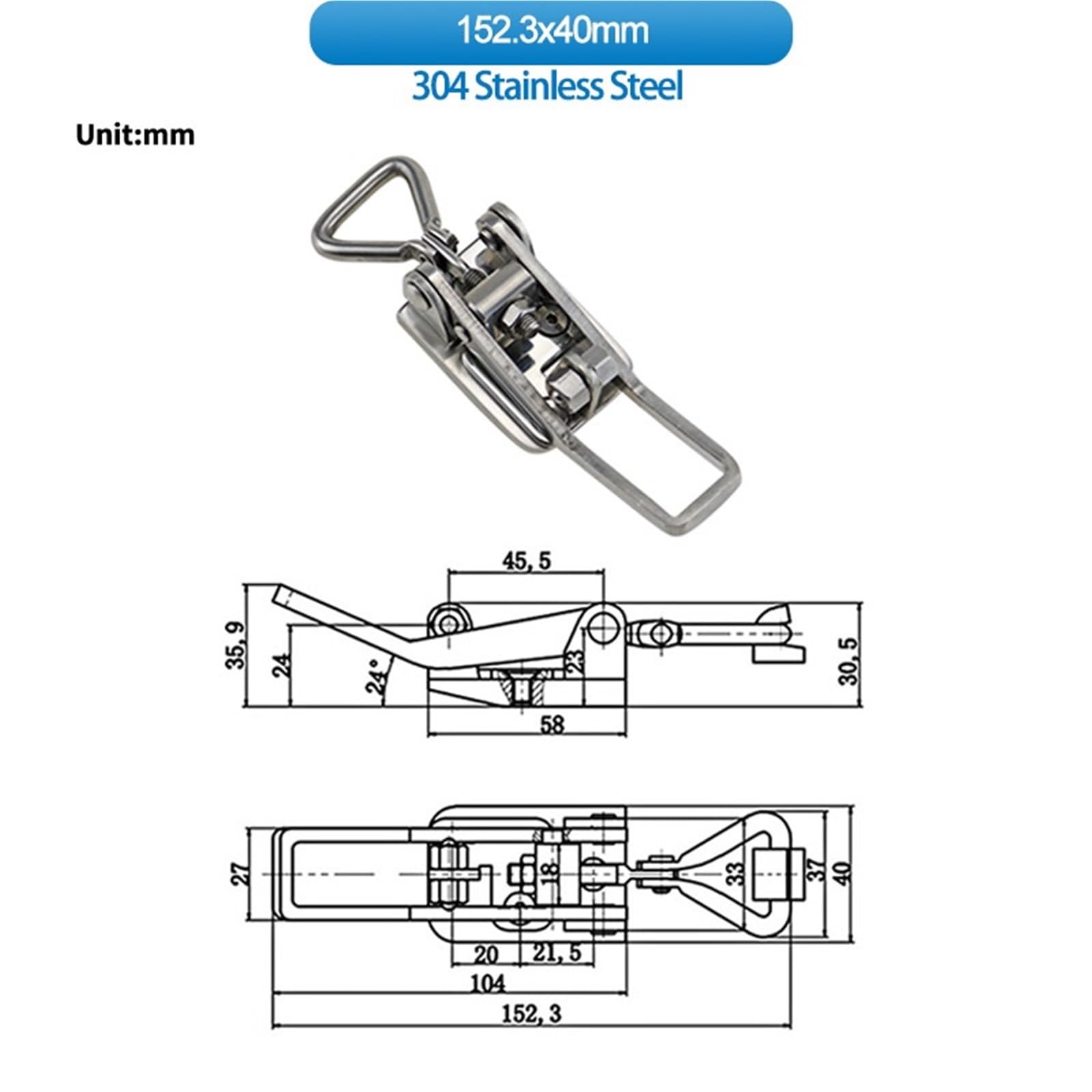 Telaio in cassa di legno Scatola ad angolo retto Attrezzatura industriale Serratura for porta dell'armadio Fibbia in acciaio inossidabile 304 1 pz(152.3x40mm)