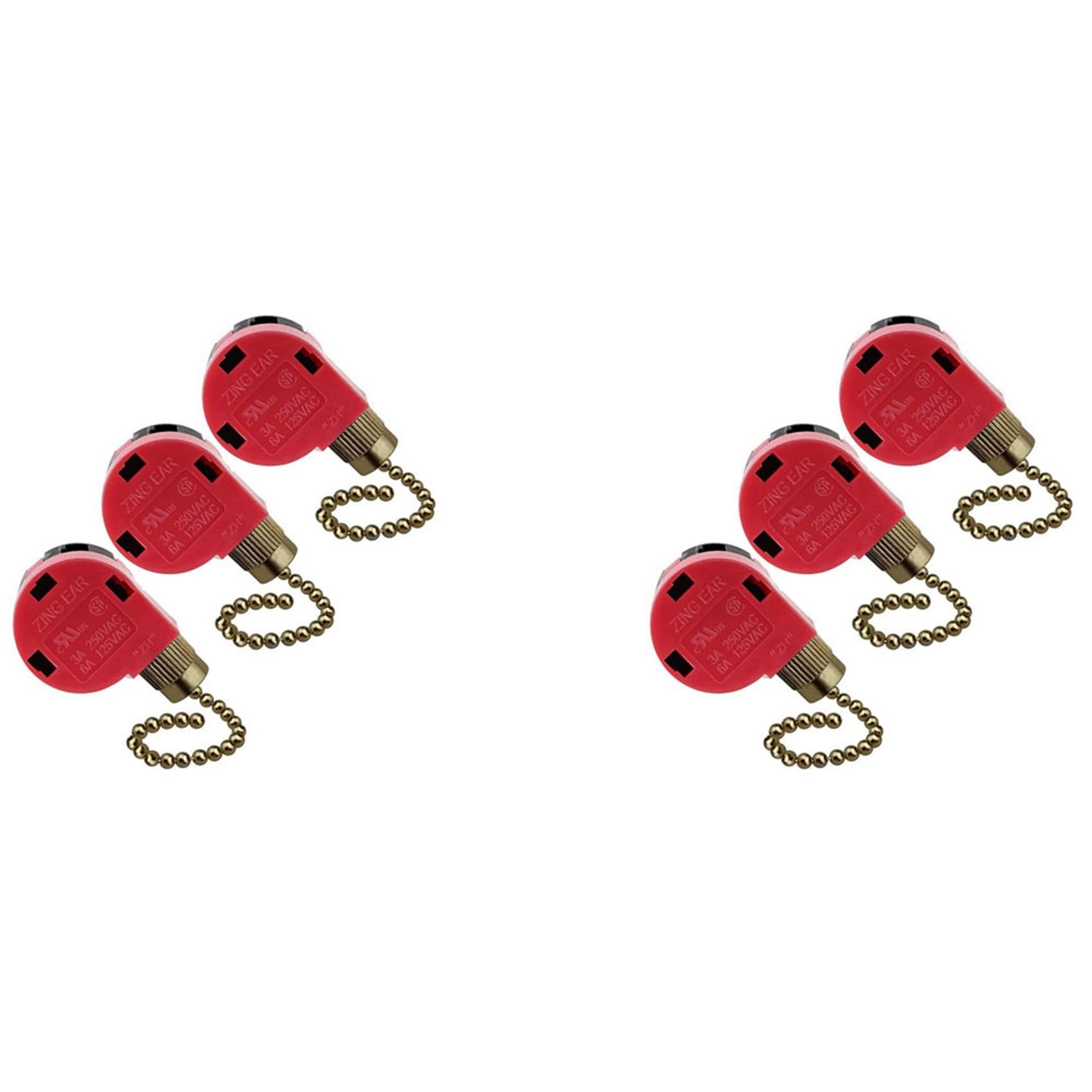 Jnchdghwa Red & Copper 6Pc Ceiling Fan Switch 3 Speed 4 Wire Ze-268S6 Fan Pull Chain Switch Replacement Speed Control Switch Copper