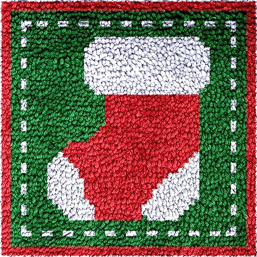 Image of Numptain Latch Hook Kits for Adults,DIY Rug Crafts Christmas Socks Pattern Color Printed Canvas,Latch Hook Kits for Beginners Handmade Needlework Crafts Home Decoration,12 inchx12 inch