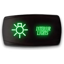 INTERIOR LIGHTS - Green - STARK 5-PIN HORIZONTAL Laser Etched LED Rocker Switch Dual Light - 20A 12V ON/OFF
