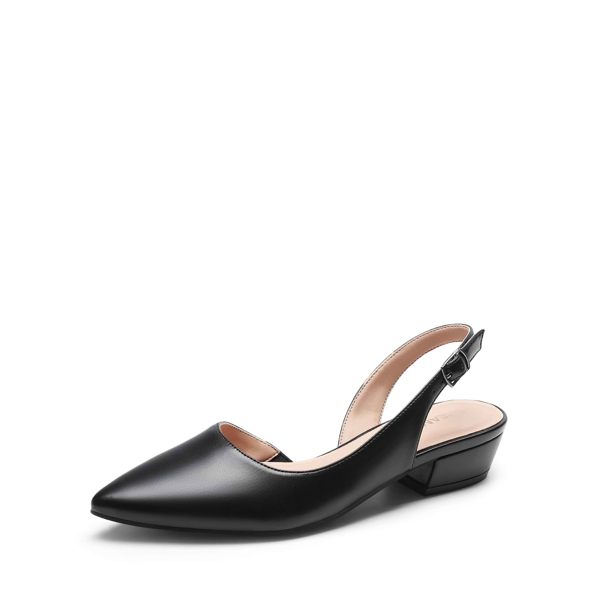 DREAM PAIRS Women's Slingback Flats Dress Shoes Pumps 1.1" Low Block Heels, Pointed Toe, Adjustable Buckle Slingback, Non-Slip Outsole