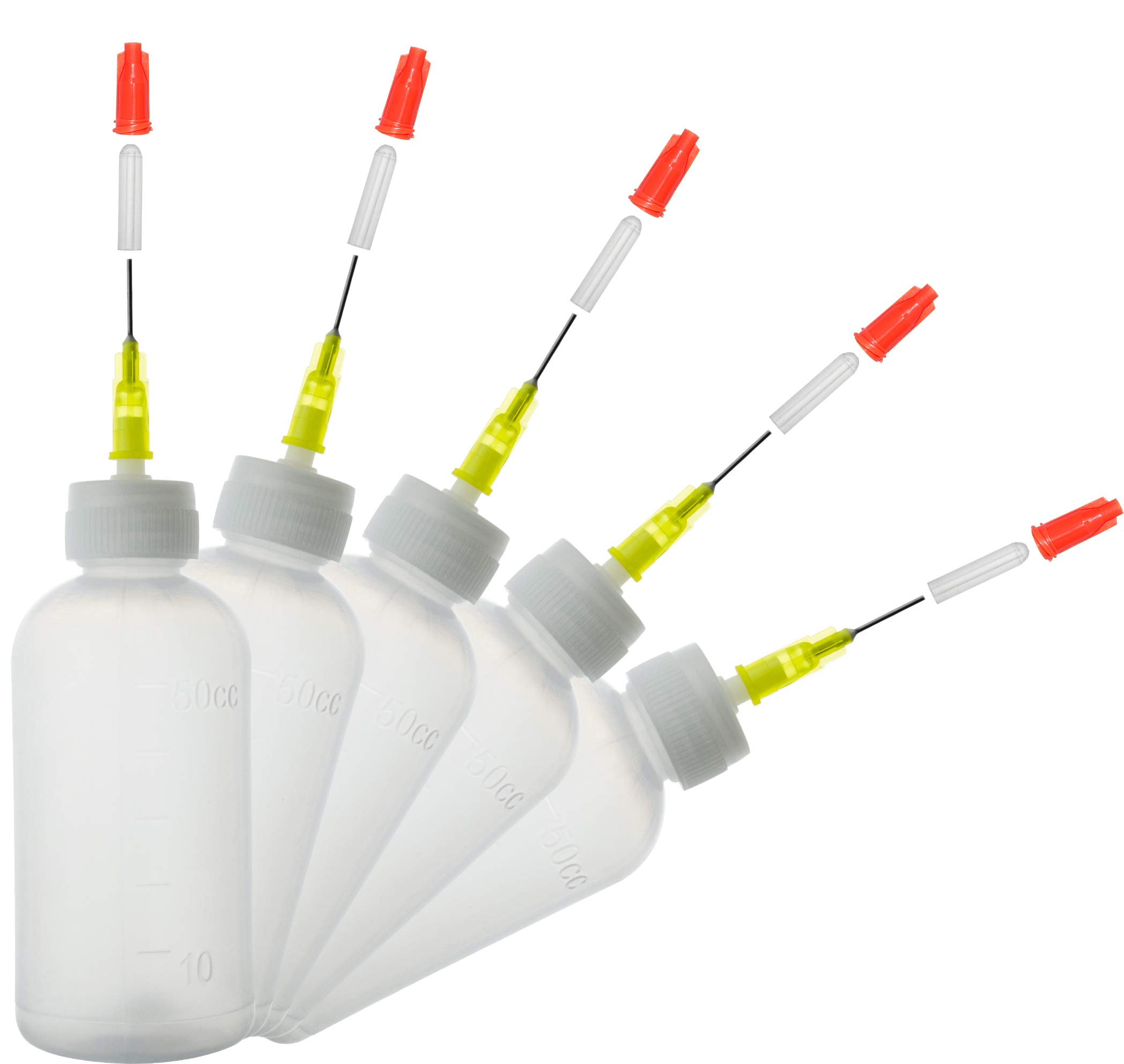 LMYKH Pack of 5 Needle Bottles 50 ml, Applicator Bottle with Dosing Needles and Caps for DIY Craft Refill Glue