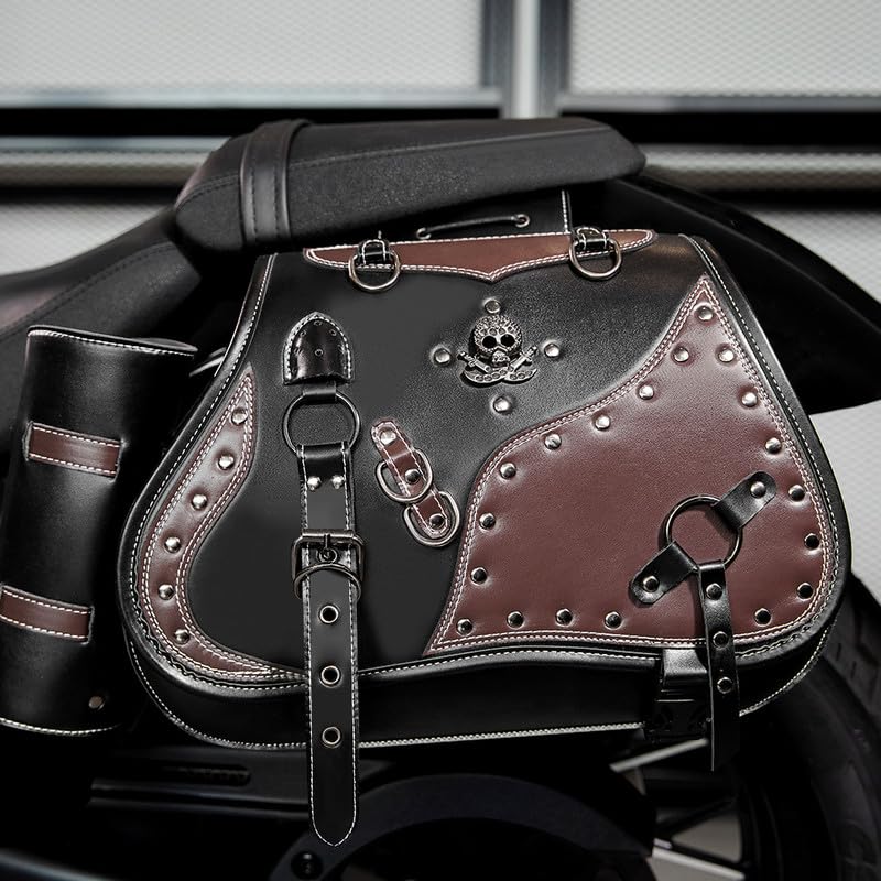 Alforja de sillín de moto de 30 l, de piel, impermeable, para moto con soporte para tazas, para Harley Davidson Sportster Dyna Softail, para Honda Shadow Rebel, para Yamaha Kawasaki Vulcan (B)