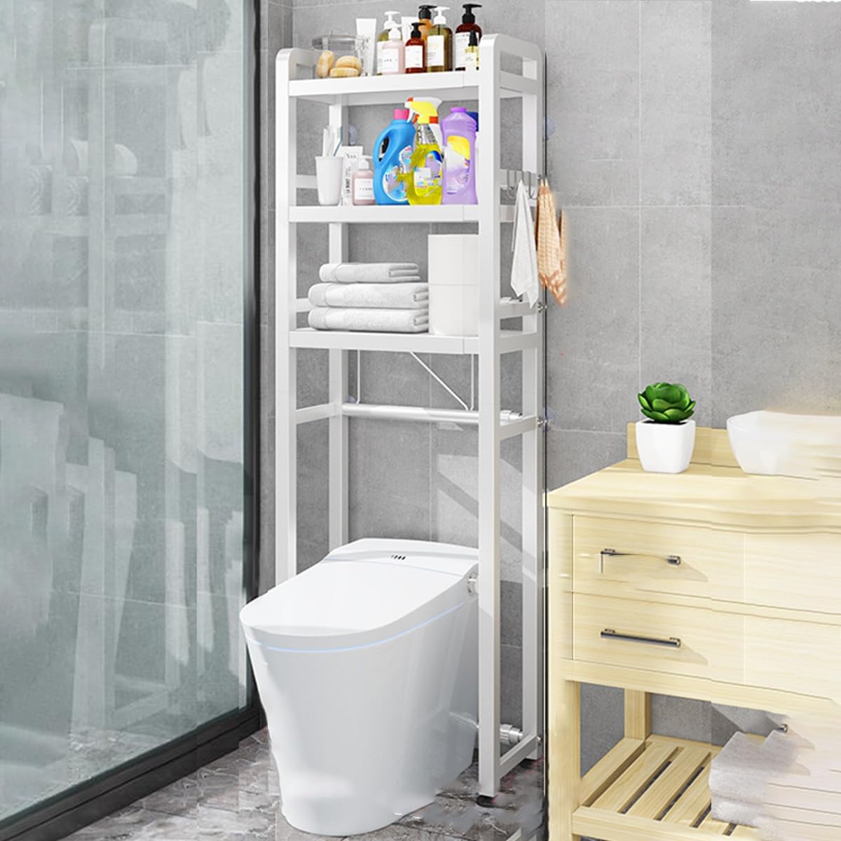 Meuble de rangement au-dessus des toilettes au design blanc élégant et structure robuste