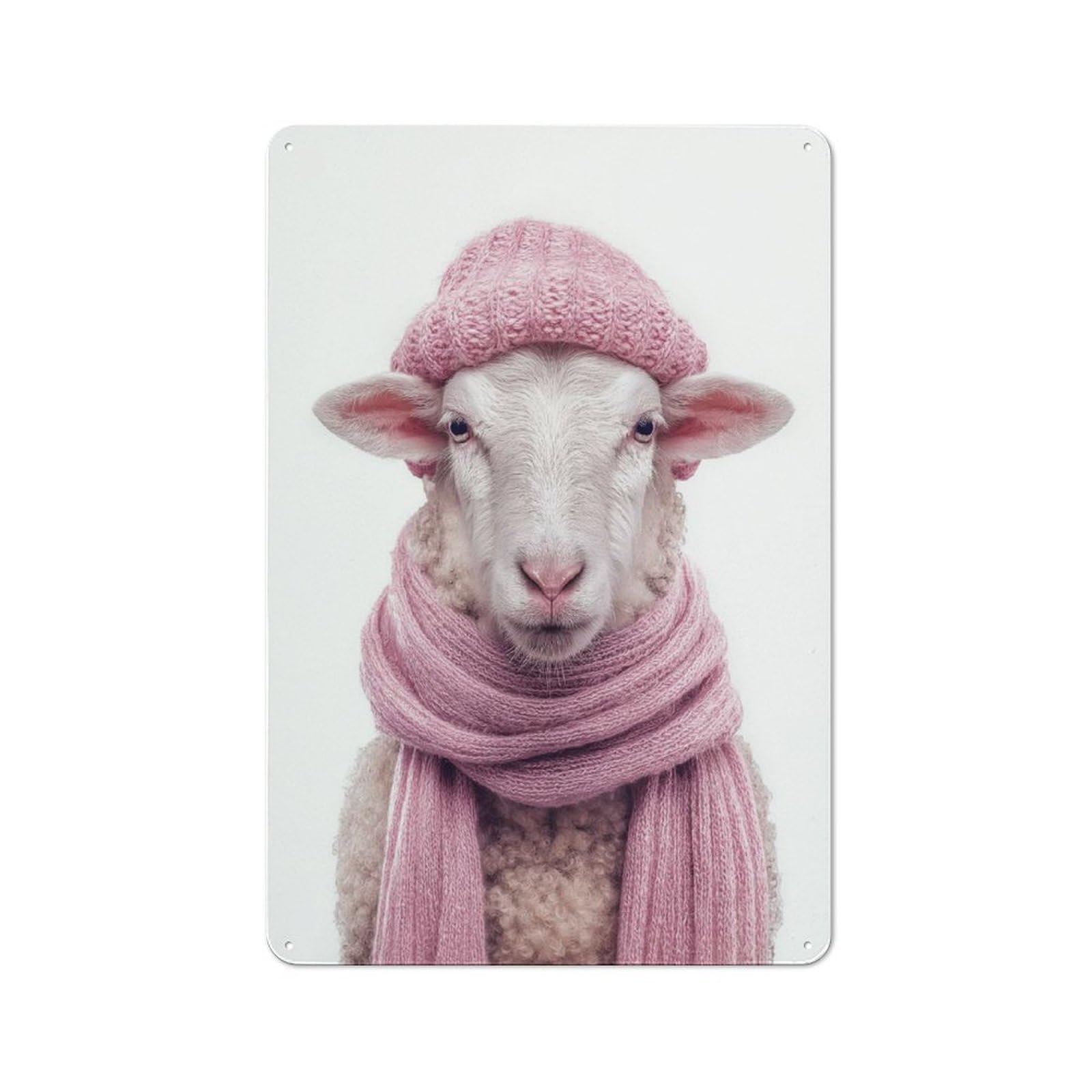 Junmoney Style-14 Cozy Sheep In Pink Hat And Scarf Garden Room Metal Sign 30X20cm, Vintage Shed Wall Decor For Conservatory, Home Bar Or Utility Room