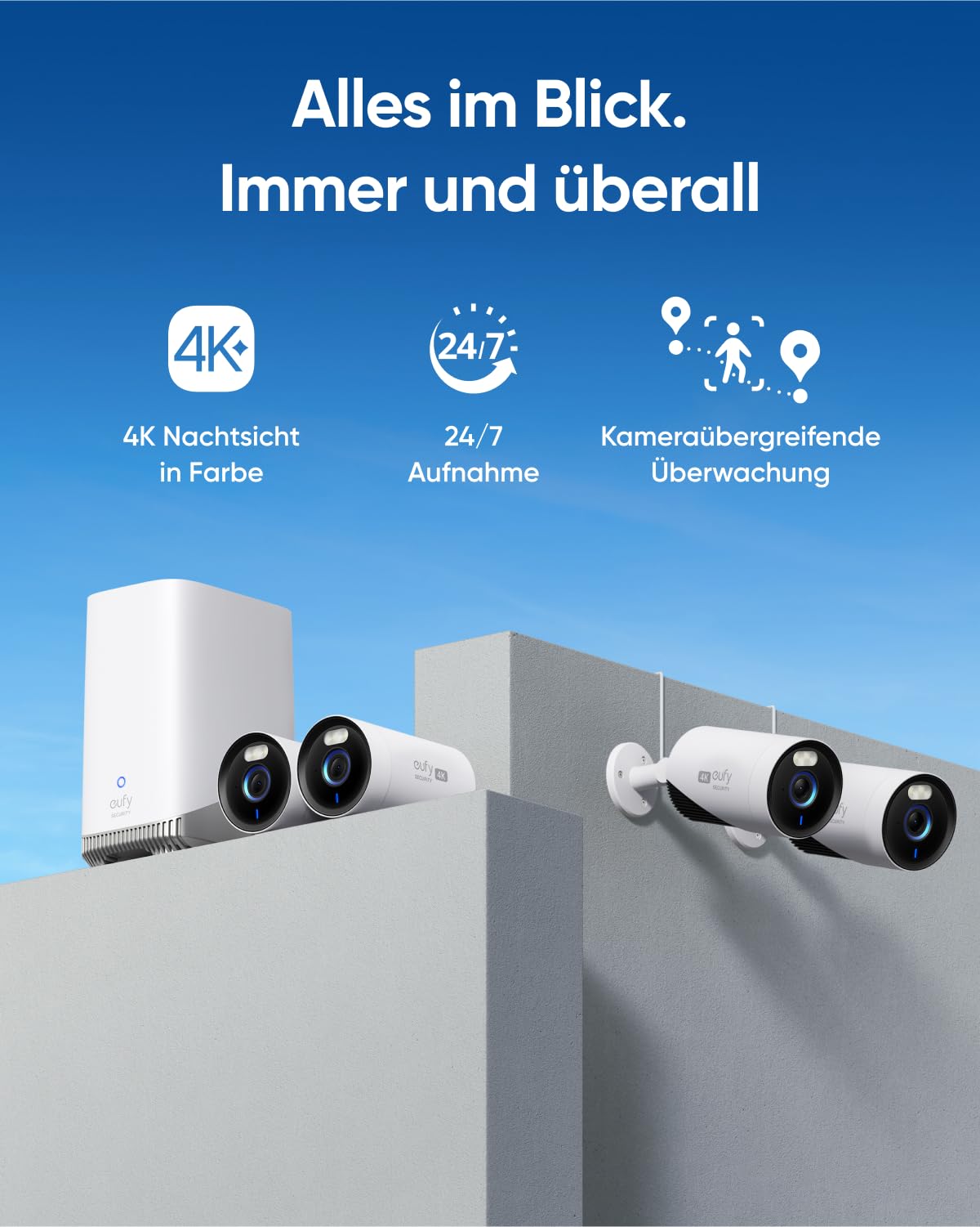 eufy Security eufyCam E330 (Pro) telecamera aggiuntiva, telecamera esterni, risol. 4K, registraz. 24/7, plug-In, Wi-Fi, AI ricon. facciale, nessun costo mensile, richiede HomeBase 3 (Ricondizionato)
