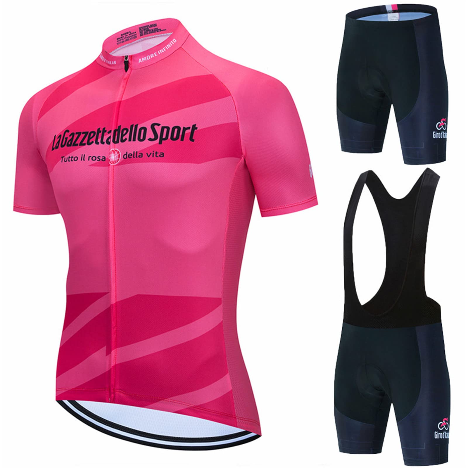 Abbigliamento Ciclismo da Uomo,Maglia Manica Corta+Pantaloncini+ Salopette Ciclismo Con Cuscinetto in gel 20D,Abbigliamento da Ciclismo Traspirante Elastico Set