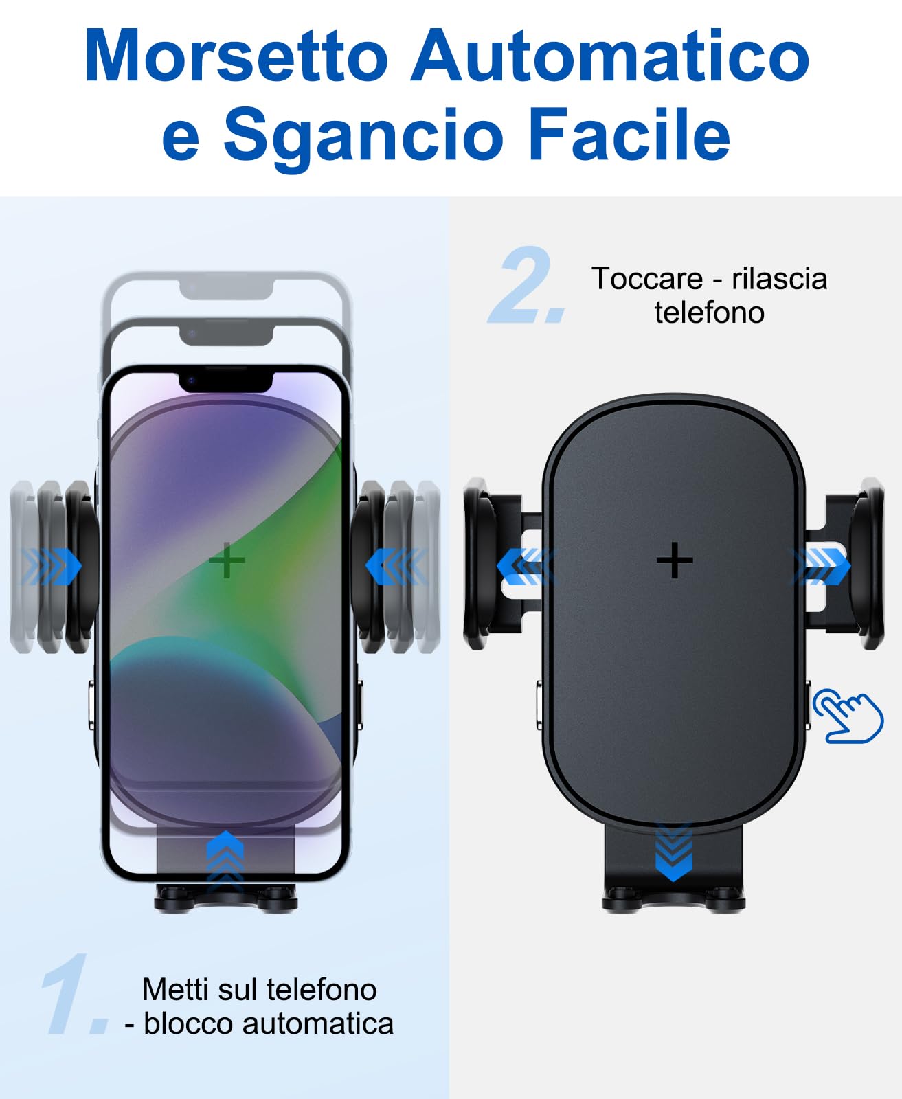 Beeasy Caricatore Wireless Auto Qi 15W- Ricarica Wireless Auto Rapida, Bracci di Auto-Bloccaggio, Supporto Telefono Auto Cruscotto per iPhone Samsung Huawei LG Ecc