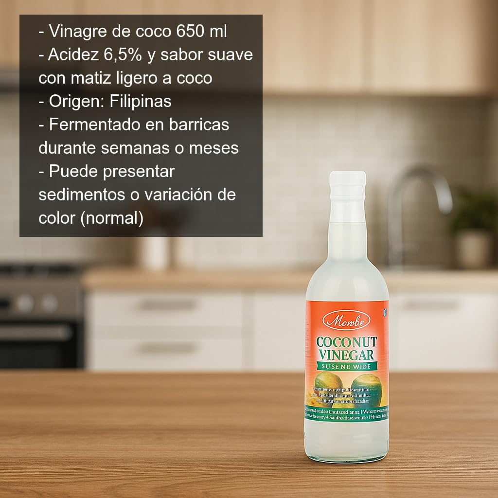 Vinagre de Coco 750 ml suave aromático aliños marinados cocina asiática acidez 6,5% Filipinas