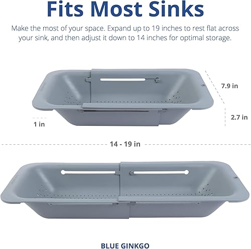 Miniatura 5 de BLUE GINKGO Cestas coladoras para fregadero (paquete de 2) para lavar verduras y frutas, escurrir pasta cocida y platos secos, extensibles,
