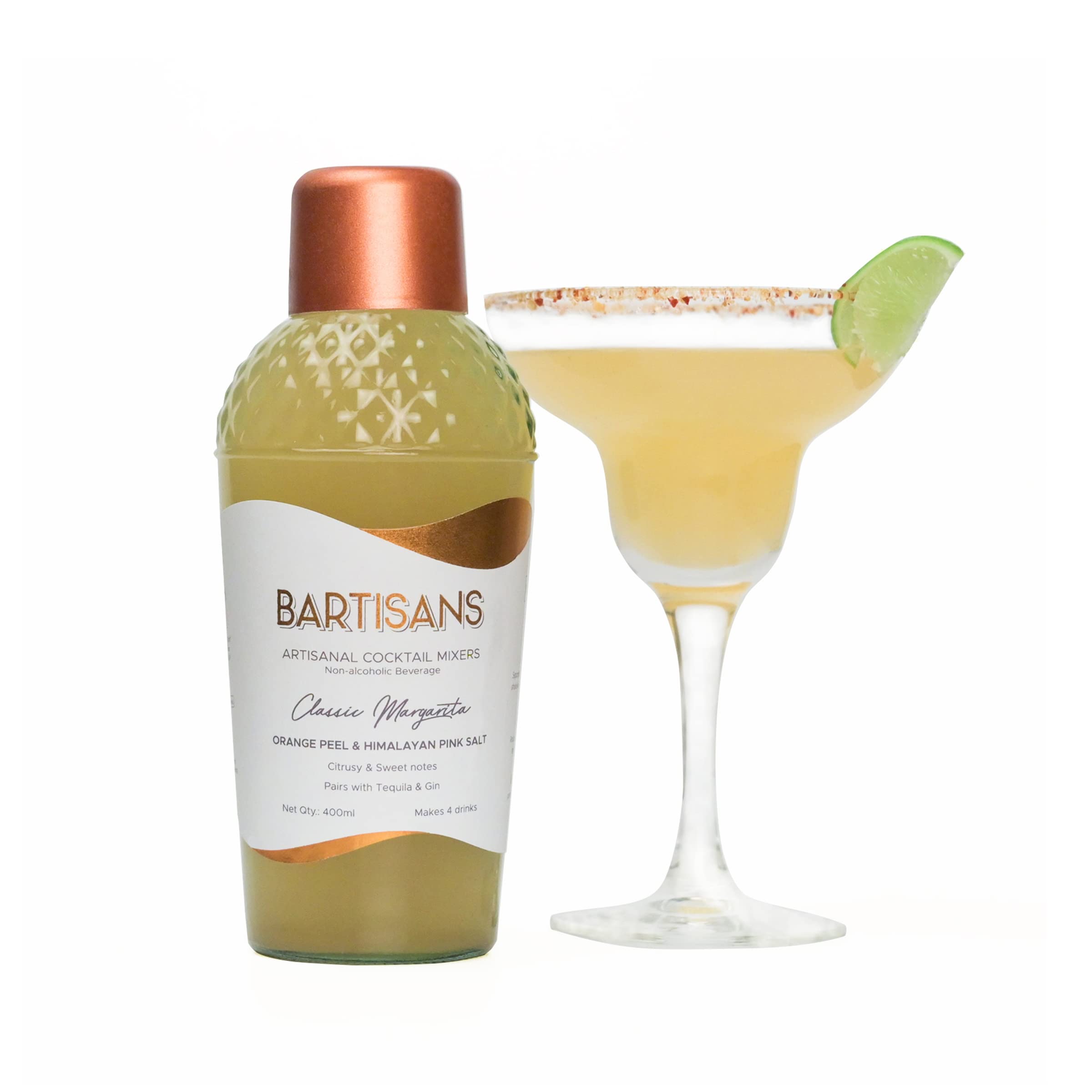 Bartisans' Classic Margarita Cocktail Mixer, Orange Peel & Himalayan Pink Salt Flavour, Pairs with Tequila & Gin, Non-Alcoholic Beverage, Each 400ml Bottle Makes 4 Drinks-image-2