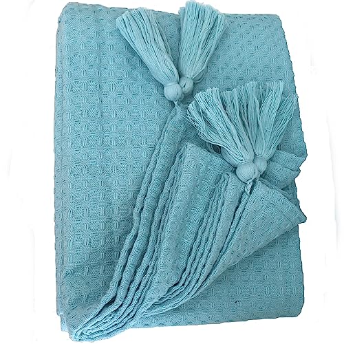 Ragged Rose 140 cm x 180 cm Waffle Throw, Versatile Indoor & Outdoor Throw Waffle Weave Cotton with Corner Tassles