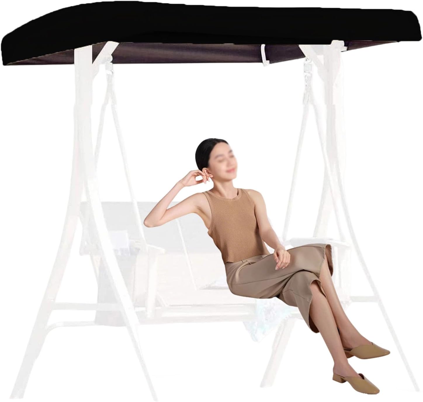 Replacement Canopy for Swing Seat 3 Seater Garden Hammock Covers,Waterproof Patio Swing Top Cover for Porch Patio Garden Pool Seat (Top Cover Only),Black,210D: 213 * 122 * 18/23cm