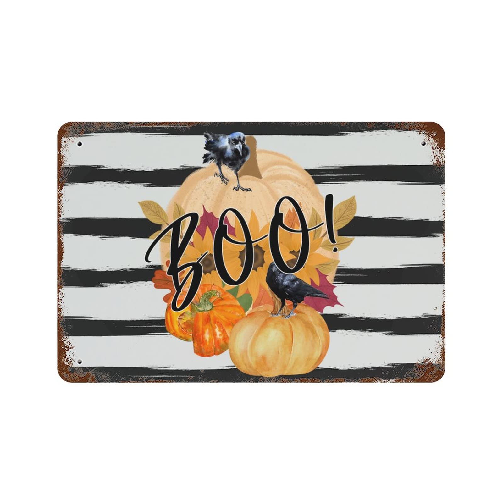 Panneau en métal Halloween citrouille corbeau Boo plaque signalétique jardin cour 30x45