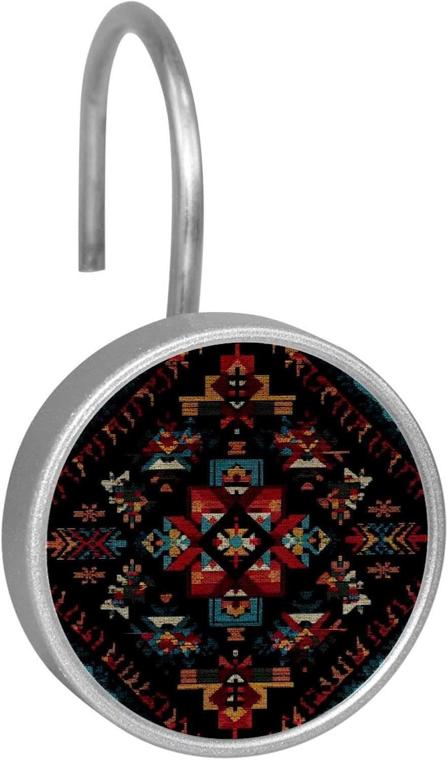 Set of 12 Tribal Navajo and Native Shower Curtain Hooks, Stainless Steel Rust-Resistant Decorative Hanger Rings