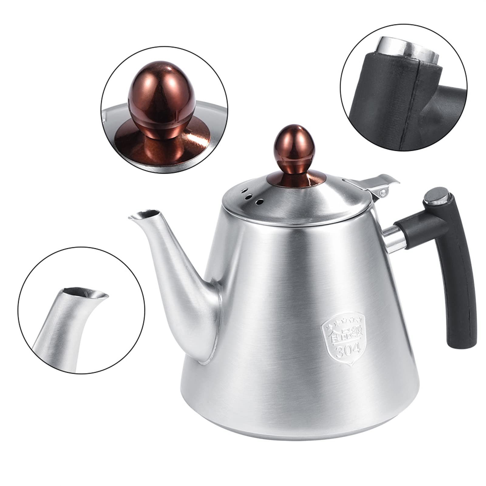 Théière en Acier Inoxydable, Bouilloire, Poignée en Silicone Résistante à la Chaleur pour Cuisinière à Induction (SILVER)