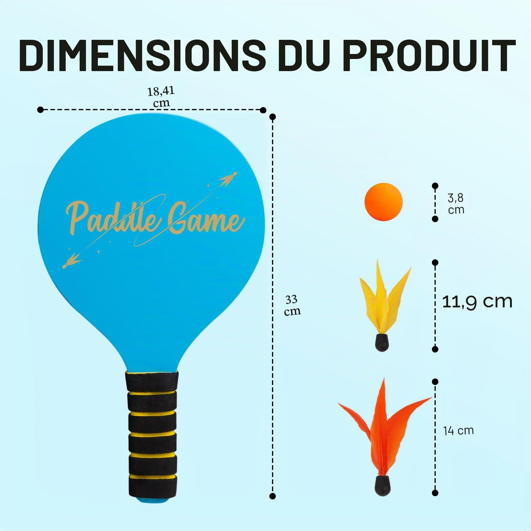 U&C Planet Beachball Set Paddle Ball Game Jeu de Raquette de Plage en Bois pour Les Enfants et la Famille 4 pagaies 4 balles et 8 Birdies Jouets pour Le Jardin et la fête de Plage
