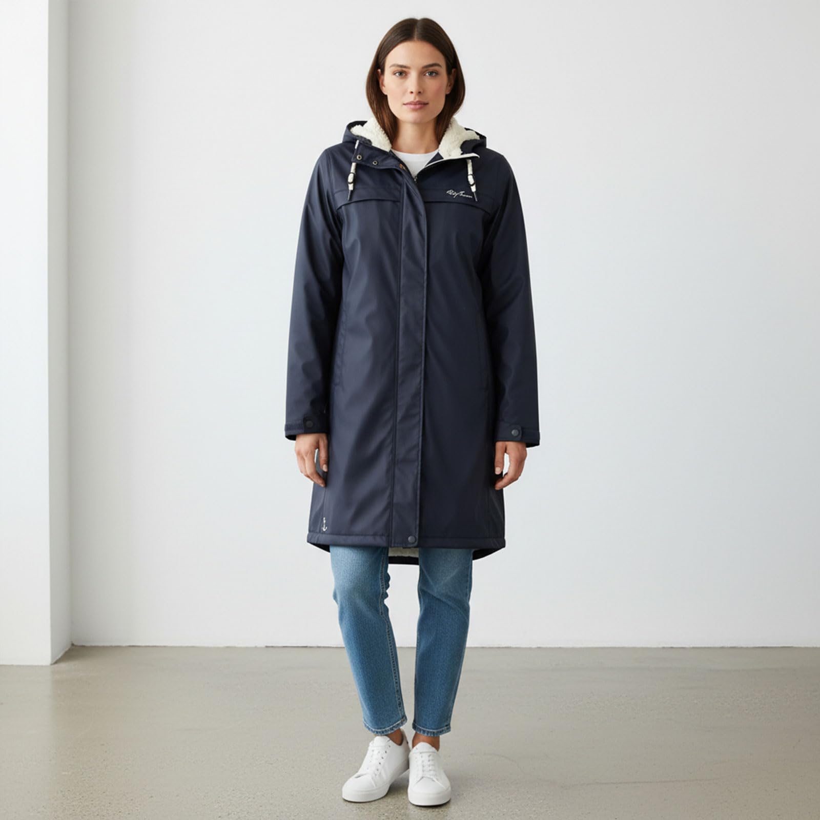 Dry Fashion Damen Regenmantel Oslo - PU-Mantel Outdoor in Oliv, Größe 38 | Wind- & wasserddicht, Verschweißte Nähte, 2-Wege-Reißverschluss, Verstellbare Kapuze, Kinnschutz, Taillenregulierung, Taschen