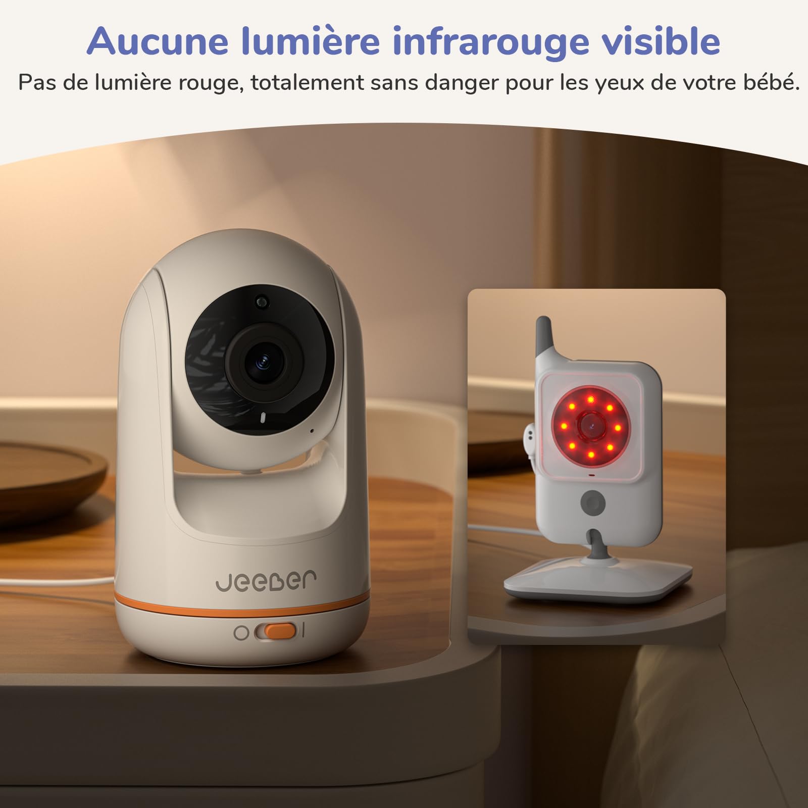 2K/3MP Babyphone Caméra Bébé, 5" IPS, 360 ° View, PTZ & VOX, HDR Vision Nocturne, Babyphone Connecté Smartphone, Lumière Infrarouge Invisible, Détection des Pleurs & Température