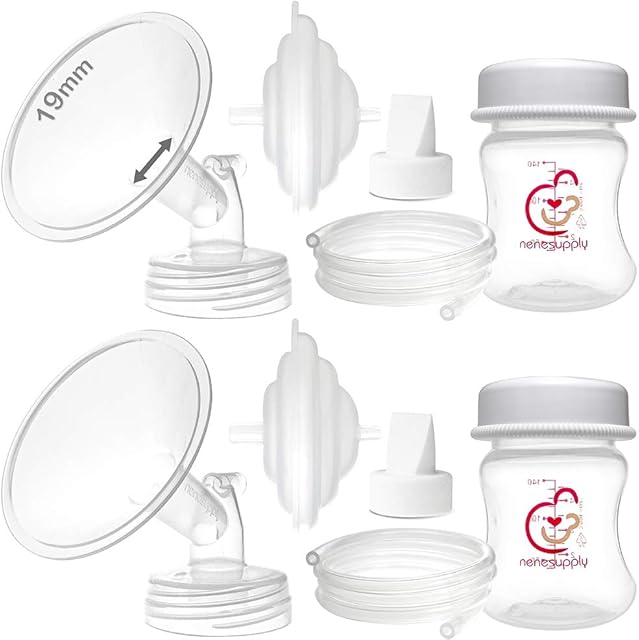 Nenesupply 19mm Flange Pump Parts Compatible w Spectra S2 S1 Breast Pumps Replacement Kit for Spectra Pump Parts 19mm S2 Parts S2 Accessories Inc Flange Duckbill Valve Backflow Protector Bottles