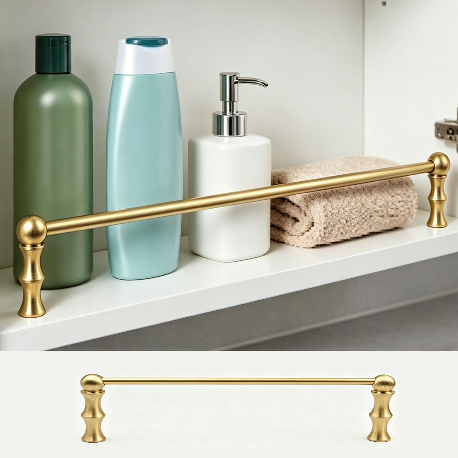 HDYZJQ 15 21 25 27 35 41 51 53 Cm Shelf Guard Rails for Cabinets/Closet, Decorative Gallery Railing with Spindle Replacement, Pantry Safety Shelf Rail Fence(3pcs Gold,33cm/13in)
