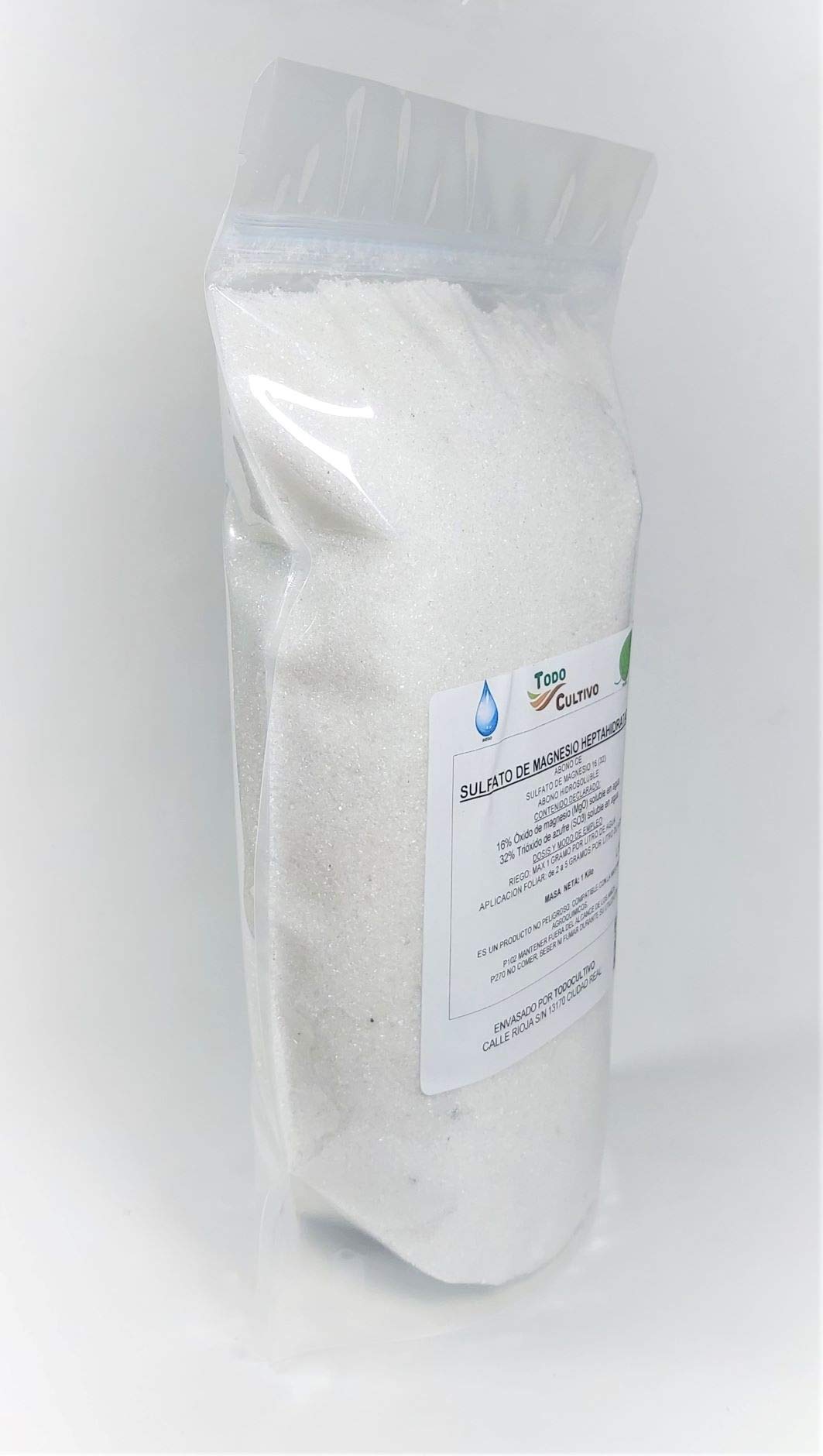 de Magnesio Puro (MG SO₄·7H₂O). Sal de Epsom. 1 Kg. Muy Utilizado en Cultivo de Flores como la Rosa, cítricos, frutales, hortalizas, Ornamentales.
