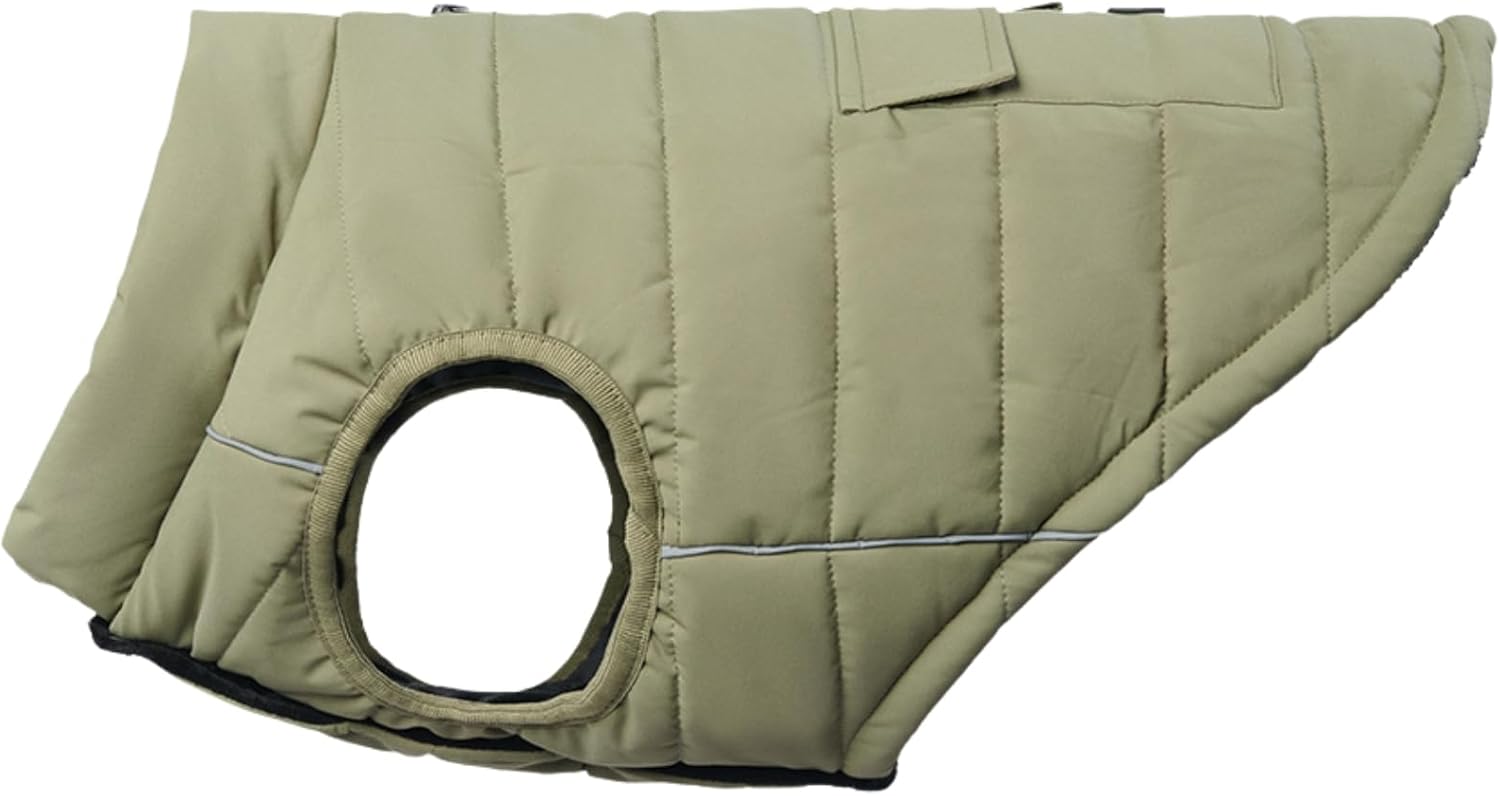 Spark Paws Dog Winter Jacket, Water-Resistant Coat, Warm Reflective Windproof Fleece-Interior, for Medium and Large Dogs - Olive - S