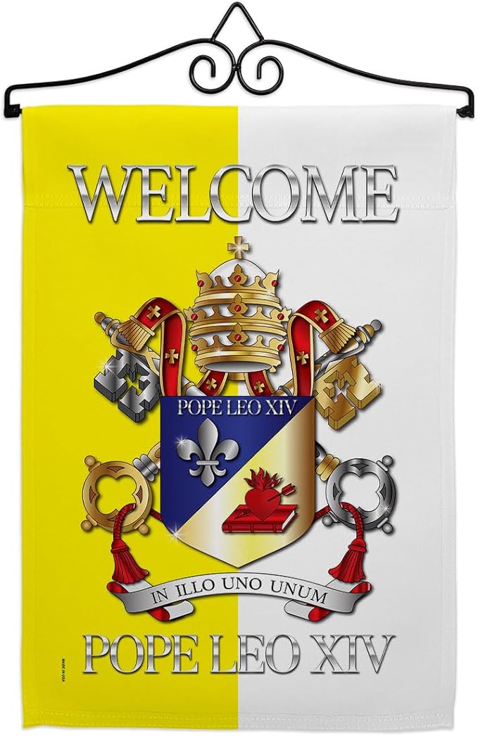Welcome Pope Leo Canvas Set Flag Hanger Memorabilia Wall Decor Religiou Sign Picture Print Habemus Papam Decorations American Papal Poster Vatican Tapestry Catholic Gifts Made in USA