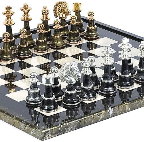 Juego de Ajedrez de Lujo Mancini de Bello Games — Piezas de Latón Macizo Chapadas en Oro y Plata de 24K, Tablero de Arce y Briarwood, Hecho en Italia miniatura 1