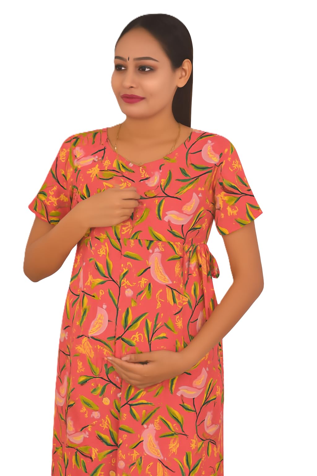 Women's Red Cotton Maternity & Feeding Nighty – Soft Floral Printed Nursing Dress | Ideal for All Seasons | (Sizes: M, L, XL)-image-22
