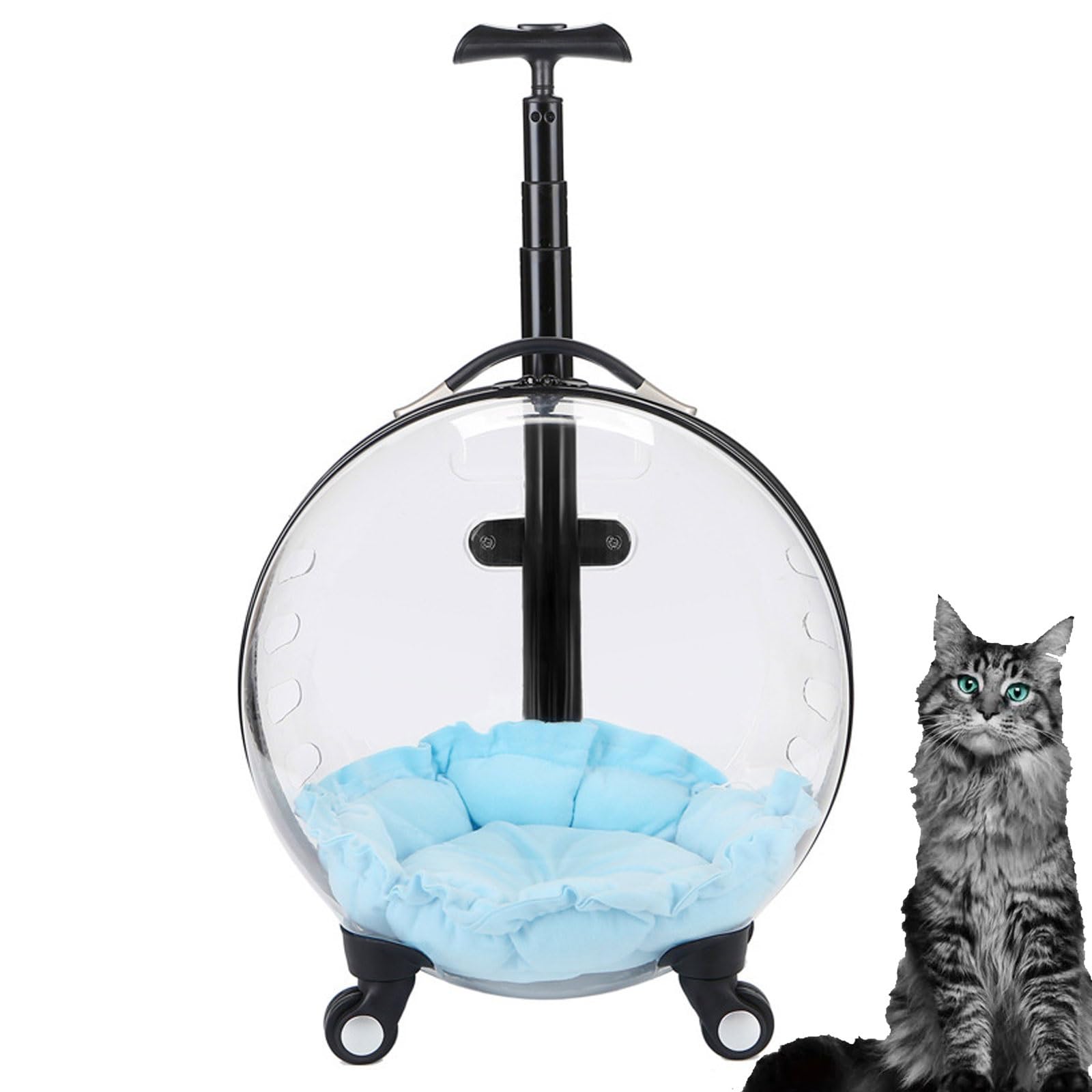 Mochila para Gatos Transparente Rigido con Ruedas y Telescópicas Handle, Maleta con Ruedas para Mascotas para Perros Gatos Animales Pequeños (Color : Clear)