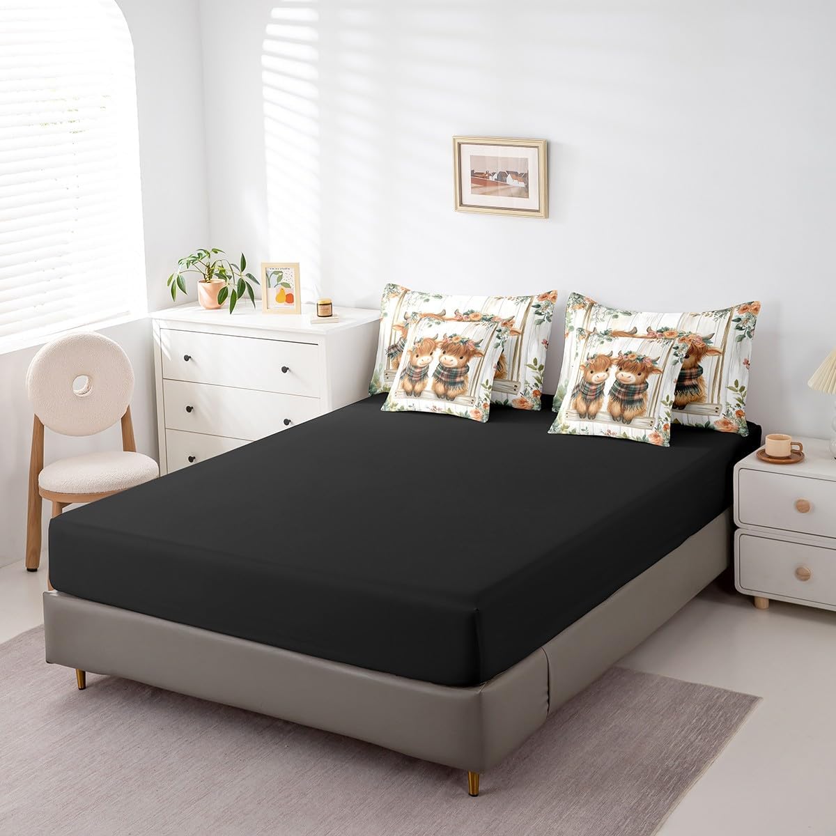 Erosebridal Twin Bed in a Bag Highland Cow Comforter Set with Sheets 7Pieces All Season Western Cow Bedding Sets with Comforter, Cushion Covers, Flat Sheet, Fitted Sheet and Pillowcase