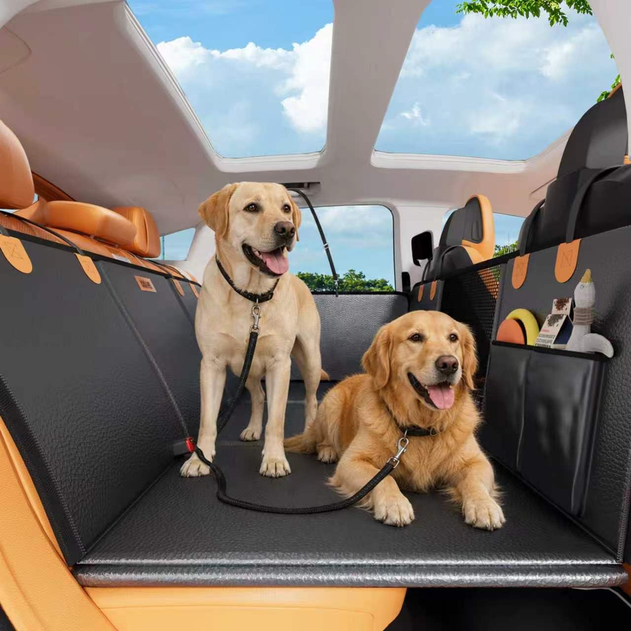 Photo 1 of ***DAMAGED - SEE NOTES/PICTURES***lololoves PU Leather Dog Back Seat Extender, Waterproof Rear Seat Protector with High Barrier, All-Metal Buckles & 2 Safety Leashes, Anti-Scratch Dog Car Hammock for Car, SUV & Truck 450lb