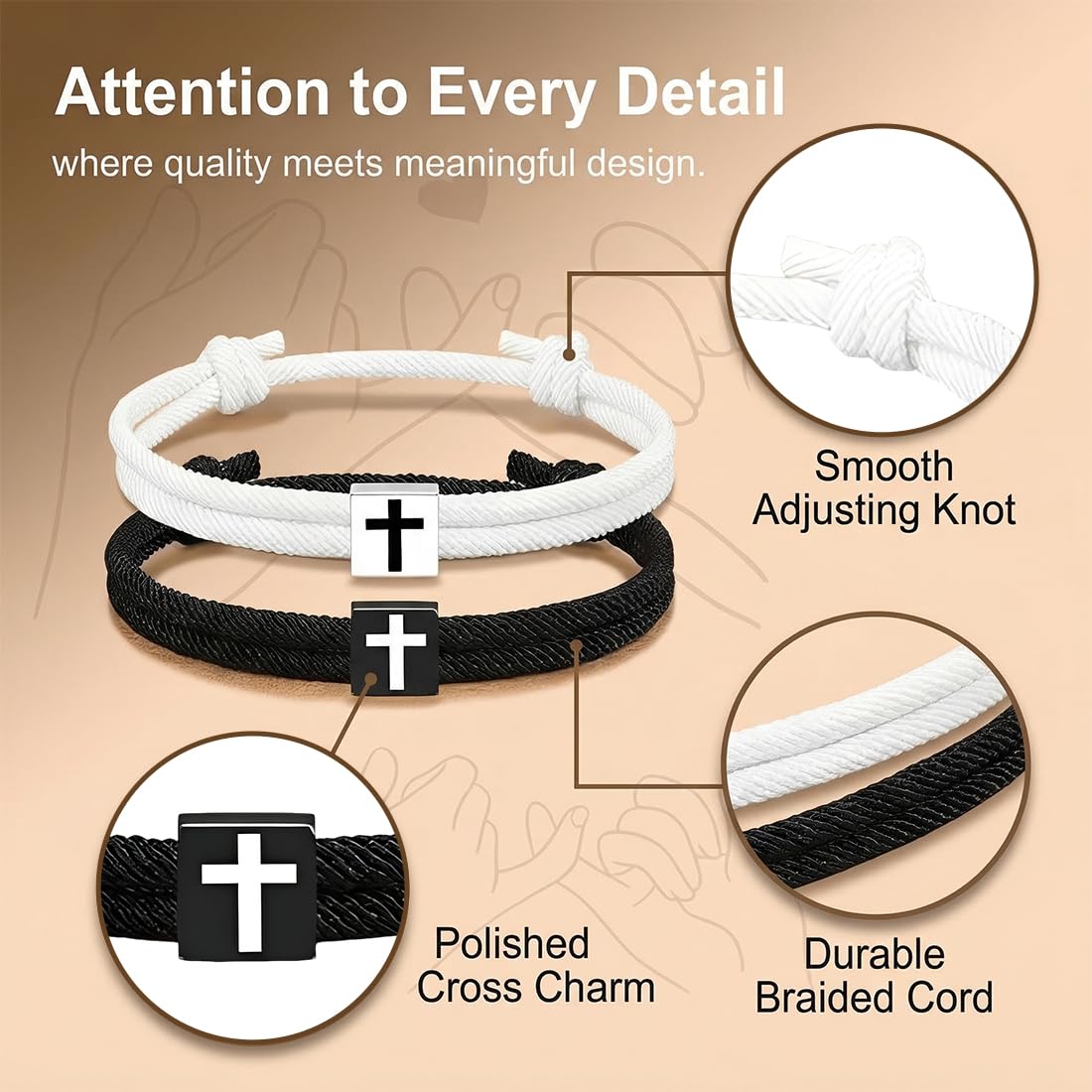 2pcs Pulseras de cuerda trenzada con cruz para parejas y pulsera con diseño de cruzs,pulseras personalizadas con cuerda trenzada,regalo personalizado paraNiños y niñas